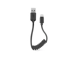 USB 2.0 kabelis > C tipo SBS 0,5 m spiralė, juoda