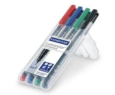 Universalūs rašikliai STAEDTLER Lumocolor® 318-WP4 permanentiniai, 0,6 mm, ploni - su 4 spalvų asortimentu