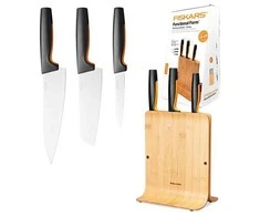 Fiskars Functional Form 3-ių peilių rinkinys bambukiniame dėkle