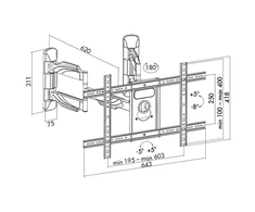 LOGILINK BP0047 LOGILINK - televizoriaus sieninis laikiklis kampe, pakreipiamas -8 /+5, pasukamas -90 /90, maks. 45 kg