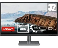 Monitorius LENOVO L32P-30 31.5 UHD (3840X2160/ 350NITS/4MS/60HZ/USB TYPE-C GEN 1 (DP1.2 ALT MODE), HDMI, DP (3 METŲ GARANTIJA)