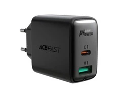 Sieninis įkroviklis Acefast A5 PD32W, USB + USB-C (juodas)