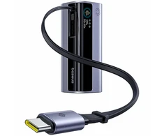 LiPo išorinis akumuliatorius (Powerbank) 10000mAh 100W, su įmontuotu USB-C kabeliu, USB-A, USB-C pilkas EnerGeek GR11 BASEUS