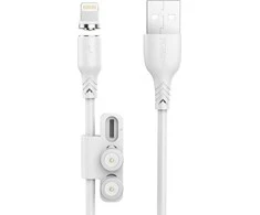 Foneng X62 Magnetic 3in1 USB į USB-C / Lightning / Micro USB kabelis, 2.4A, 1m (baltas)