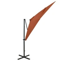 Gembinis skėtis su stulpu ir LED lemputėmis, terakota, 250cm