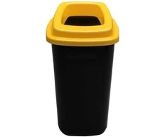 28L juoda plastikinė šiukšlių dėžė su geltonu atviru dangčiu