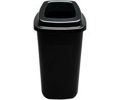 28L juoda plastikinė šiukšlių dėžė su juodu atviru dangčiu
