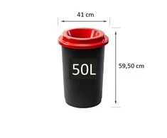 50L juoda plastikinė šiukšlių dėžė su raudonu atviru dangčiu
