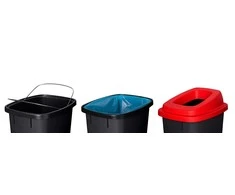 90L juoda plastikinė šiukšlių dėžė su geltonu atviru dangčiu