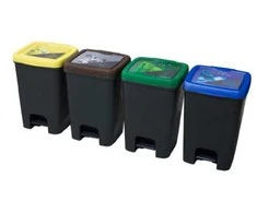 Keturių šiukšliadėžių rūšiavimui komplektas, 4 x 23 l, su pedalu