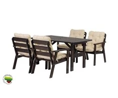 Lauko baldų komplektas, stalas ir 4 kėdės su pagalvėmis, pilka + beige