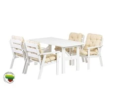 Lauko baldų komplektas, stalas ir 4 kėdės su pagalvėmis, balta + beige