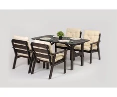 Lauko baldų komplektas, stalas ir 4 kėdės su pagalvėmis, pilka + beige