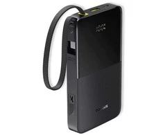 LiPo išorinis akumuliatorius (PowerBank) 10000mAh 22.5W USB + USB-C su integruotu USB-C kabeliu EnerFill Bipow2 juodas BASEUS