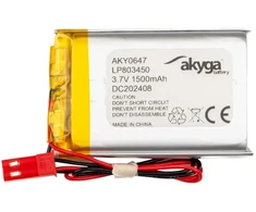 Lithium Polymer Baterija Akyga AKY0647 LP803450 Li-Po 3.7V 1500mAh PCM JST 2.54 2-Pin Connector 150mm