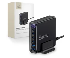 Tech-Protect DC240W-GAN 6 prievadų stalinis įkroviklis PD 240W / QC3.0 juodas