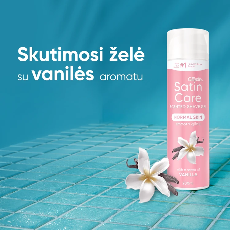 Skutimosi želė Gillette Satin Care Vanilla Olay, 200 ml aprašymas - Prekės nuotrauka