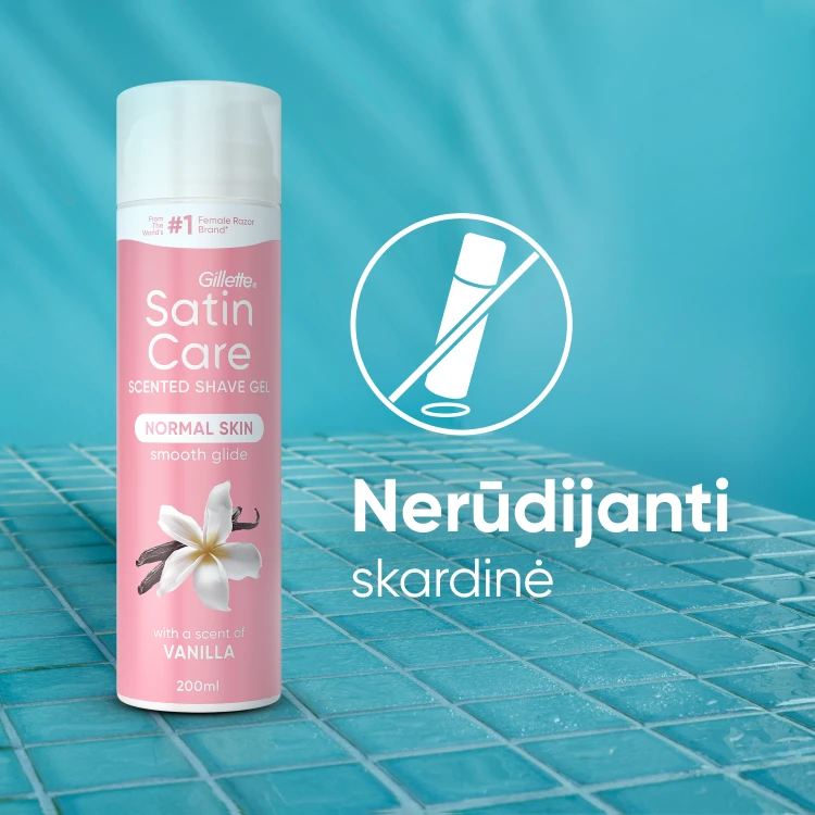 Skutimosi želė Gillette Satin Care Vanilla Olay, 200 ml aprašymas - Prekės nuotrauka