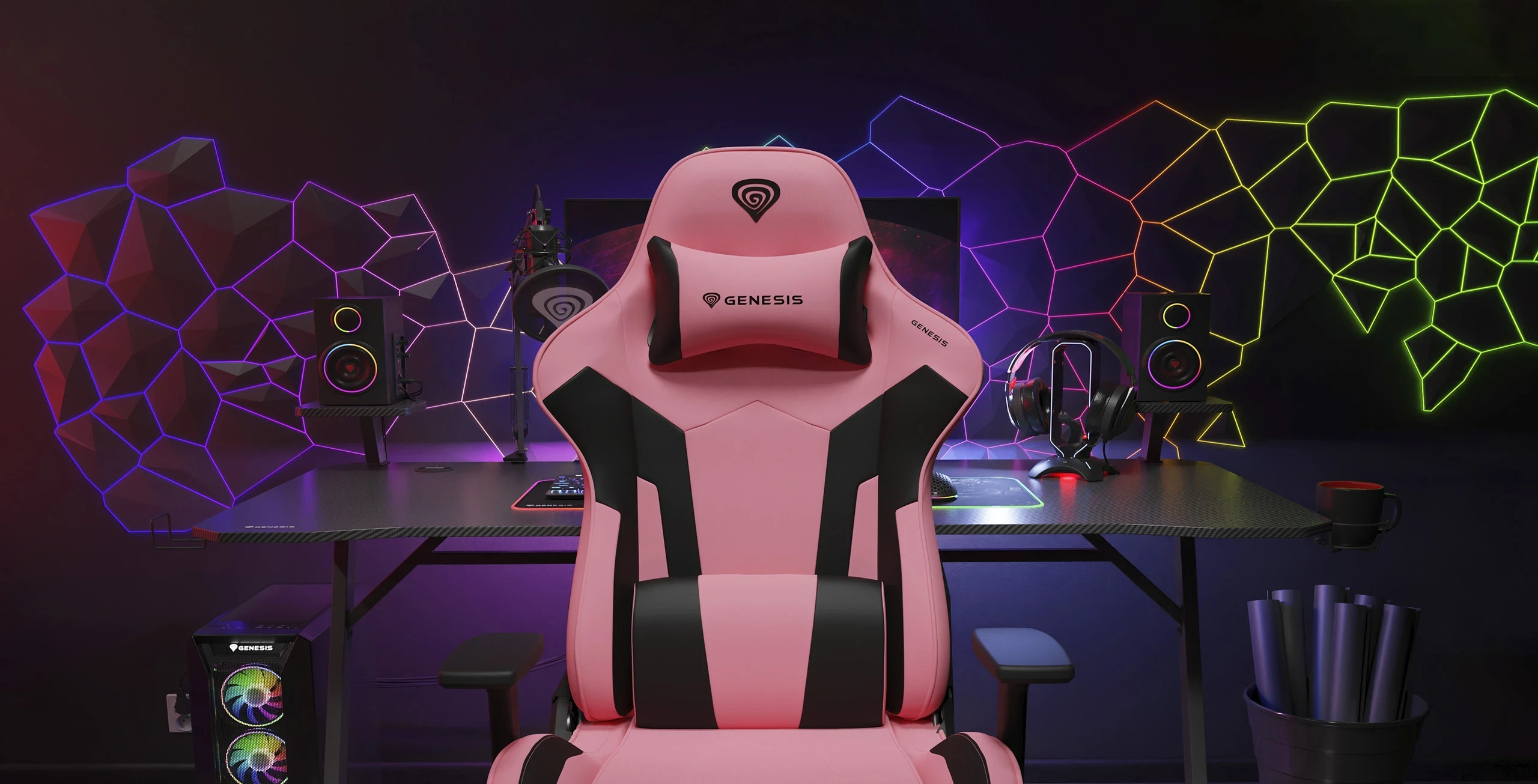 Genesis Gaming Chair Nitro 720 Atlošo apmušalų medžiaga: Eko oda, Sėdynės apmušalų medžiaga: Eko oda, Pagrindo medžiaga: Metalas, Ratukų medžiaga: Nailonas su CareGlide danga | Juodas/Rožinė aprašymas - Prekės nuotrauka