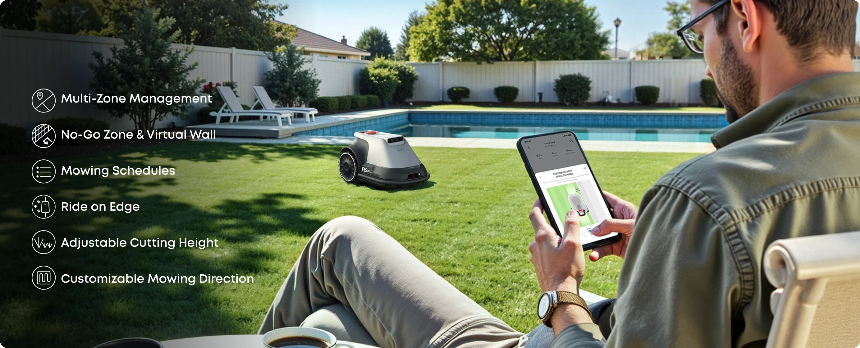 Anker Eufy belaidis vejos robotas E15, 800m² aprašymas - Prekės nuotrauka