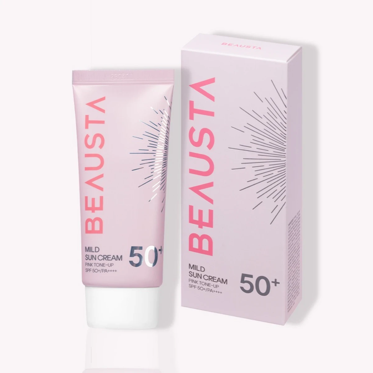 Apsauginis tonuojantis kremas nuo saulės BEAUSTA Mild Sun Cream Pink Tone-Up SPF50+, 50 ml aprašymas - Prekės nuotrauka