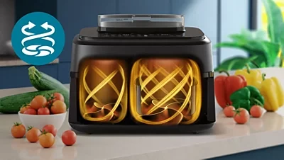„Philips 5000“ serijos NA552/00 gruzdintuvė Dviguba 9 l Atskirai stovinti 2750 W karšto oro gruzdintuvė Juodas (Pažeista pakuotė) aprašymas - Prekės nuotrauka