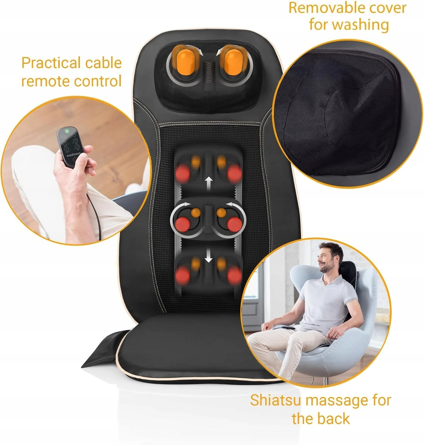 Medisana MCN Shiatsu masažinė sėdynė, juodos spalvos (88930) aprašymas - Prekės nuotrauka