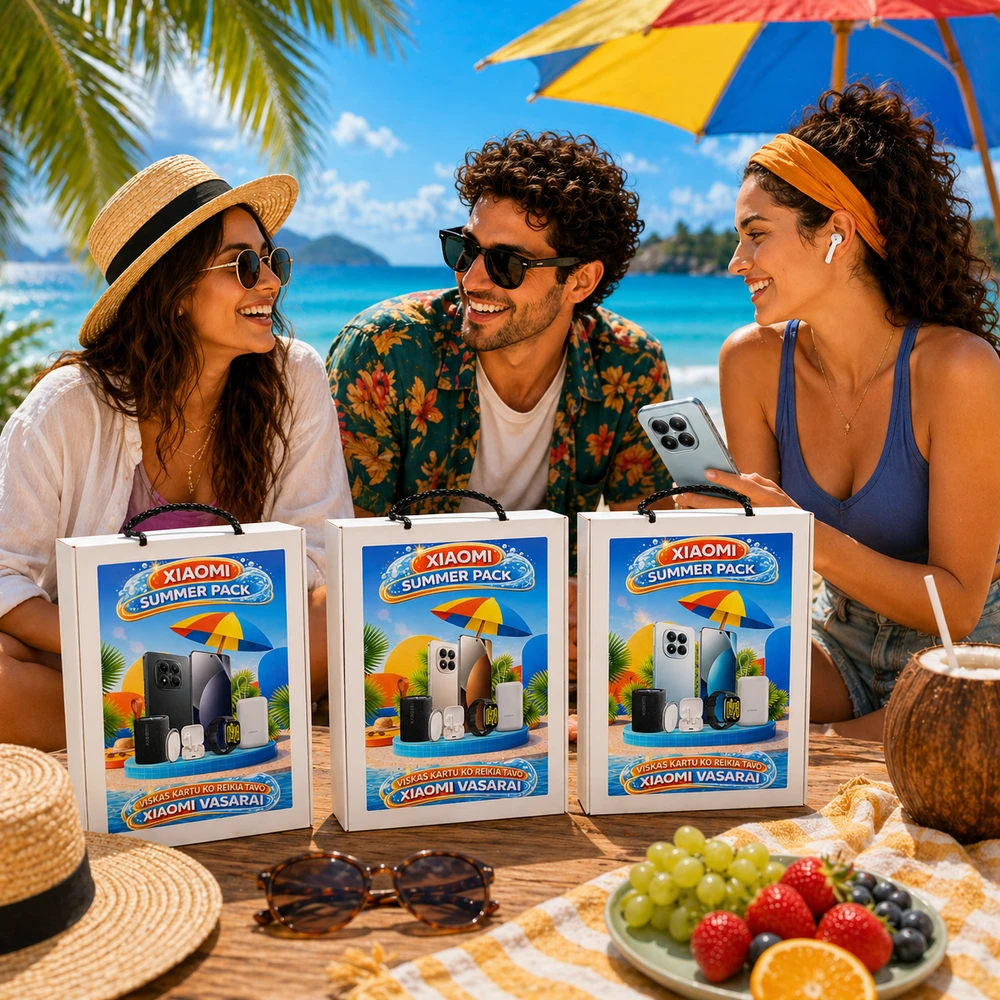 XIAOMI SUMMER PACK: Redmi Note 15 Pro 4G 8/256GB Titanium + Xiaomi Power Bank 10000 mAh + Xiaomi Sound Pocket + Redmi Buds 6 Active + Xiaomi Tag + Redmi Watch 5 Active aprašymas - Prekės nuotrauka