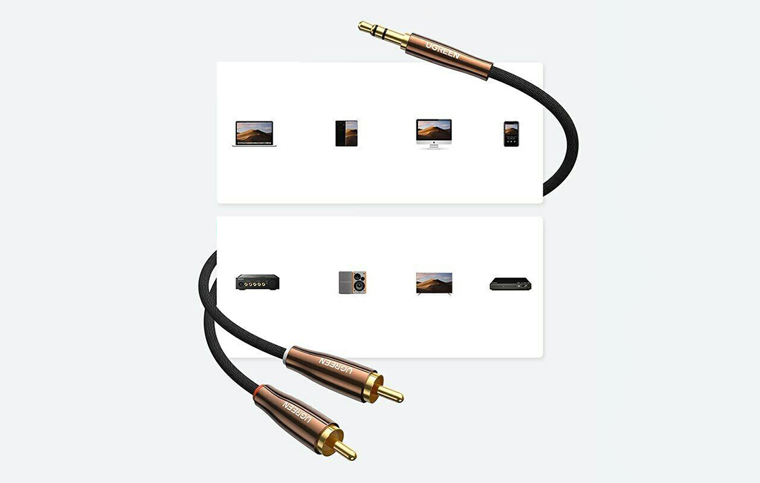 UGREEN AV170 kabelis 2x RCA Cinch kištukai - 3.5mm kištukas 1m aprašymas - Prekės nuotrauka UGREEN AV170 kabelis 2x RCA Cinch kištukai - 3.5mm kištukas 1m aprašymas - Prekės nuotrauka