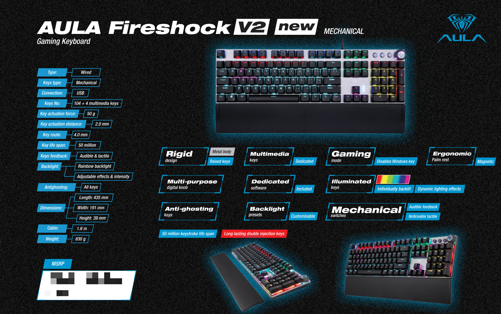 Mechaninė Žaidimų Klaviatūra Aula Fireshock V2 su riešų atrama, US ...