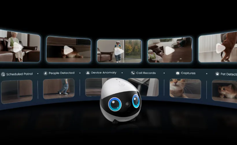 Namų robotas kompanijonas Enabot EBO Air 2 Plus FamilyBot su stebėjimo ir skambučių funkcija, violetinis aprašymas - Prekės nuotrauka