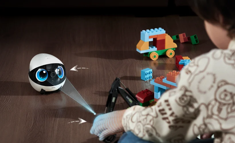 Namų robotas kompanijonas Enabot EBO Air 2 Plus FamilyBot su stebėjimo ir skambučių funkcija, violetinis aprašymas - Prekės nuotrauka