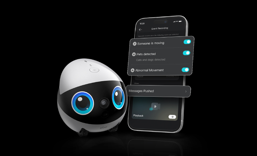 Namų robotas kompanijonas Enabot EBO Air 2 Plus FamilyBot su stebėjimo ir skambučių funkcija, violetinis aprašymas - Prekės nuotrauka