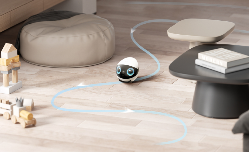 Namų robotas kompanijonas Enabot EBO Air 2 Plus FamilyBot su stebėjimo ir skambučių funkcija, violetinis aprašymas - Prekės nuotrauka