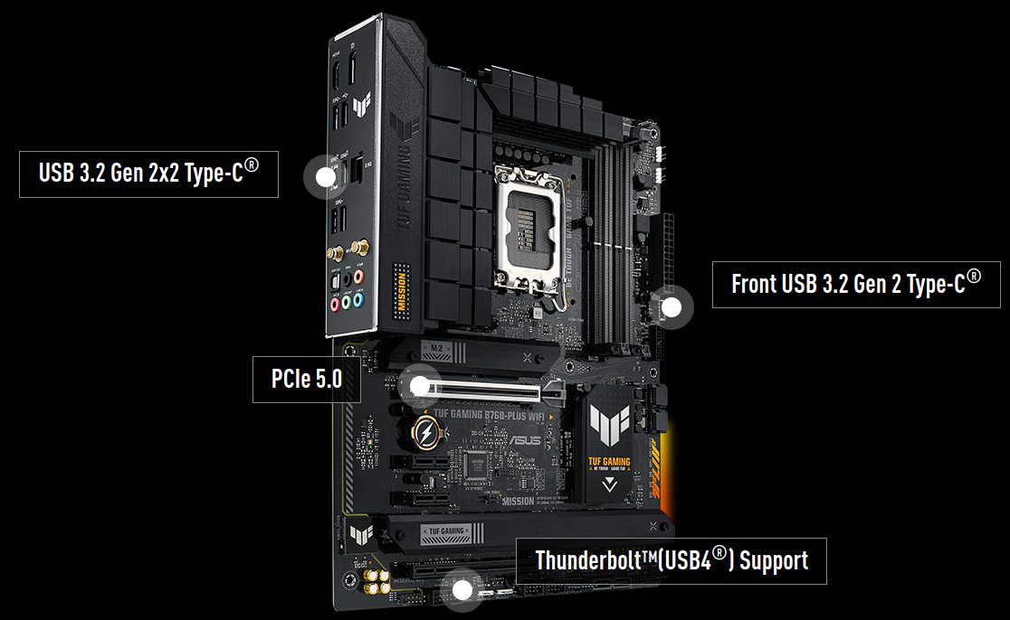 Pagrindinė plokštė Asus TUF GAMING B760-PLUS WIFI aprašymas - Prekės nuotrauka
