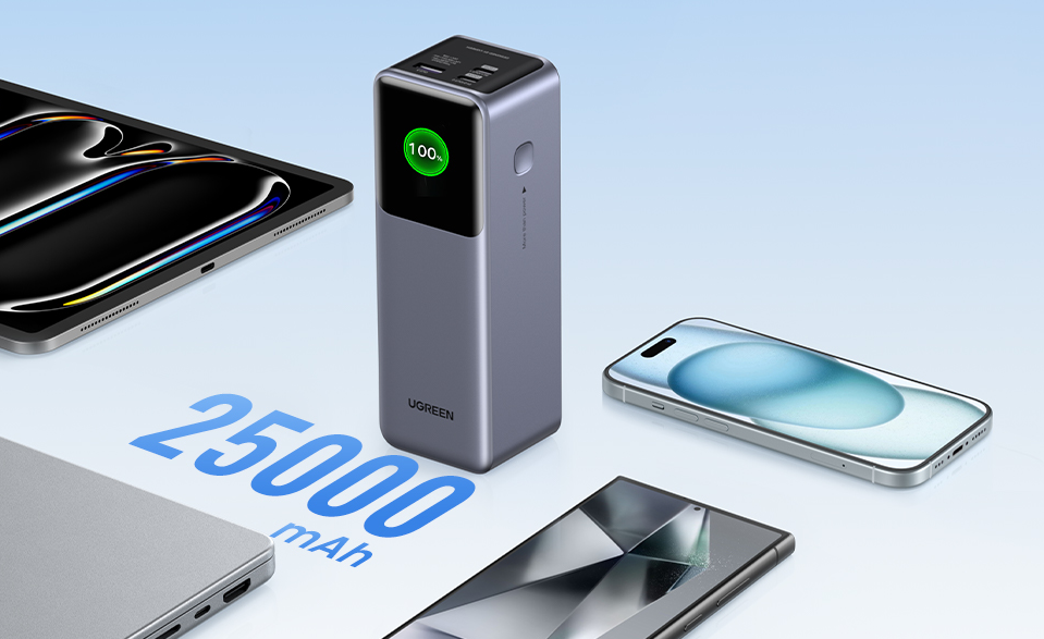 Nešiojama baterija UGREEN Nexode Power Bank, 200 W, 20,500 mAh, su išmaniuoju ekranu aprašymas - Prekės nuotrauka