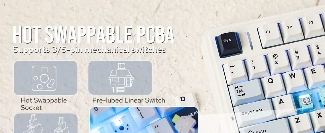 Žaidimų klaviatūra Aula F75, Leobog Reaper Switches, šviesiai mėlyna aprašymas - Prekės nuotrauka