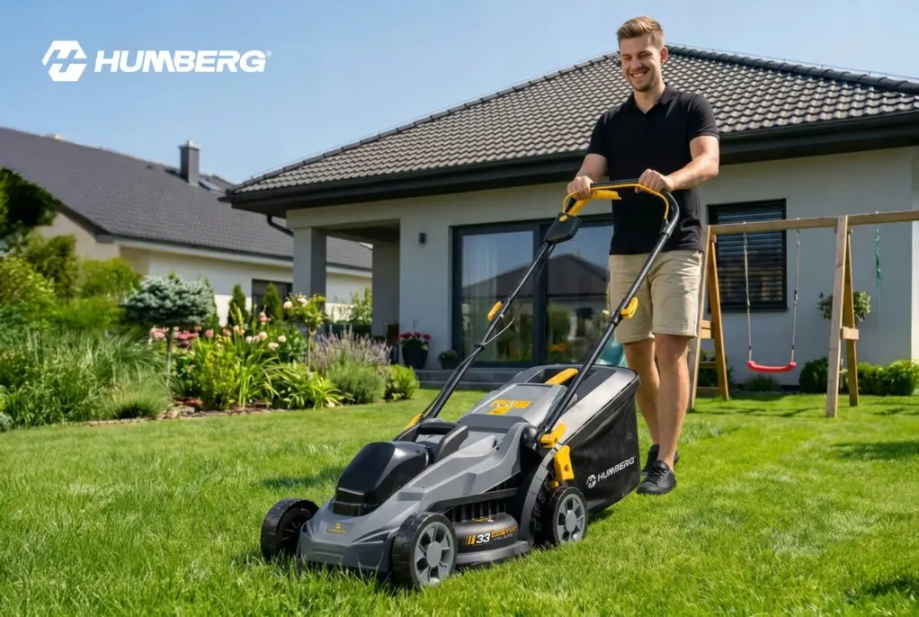 Akumuliatorinė vejapjovė Humberg HM-611, 33 cm, su 4,0 Ah akumuliatoriumi ir įkrovikliu aprašymas - Prekės nuotrauka