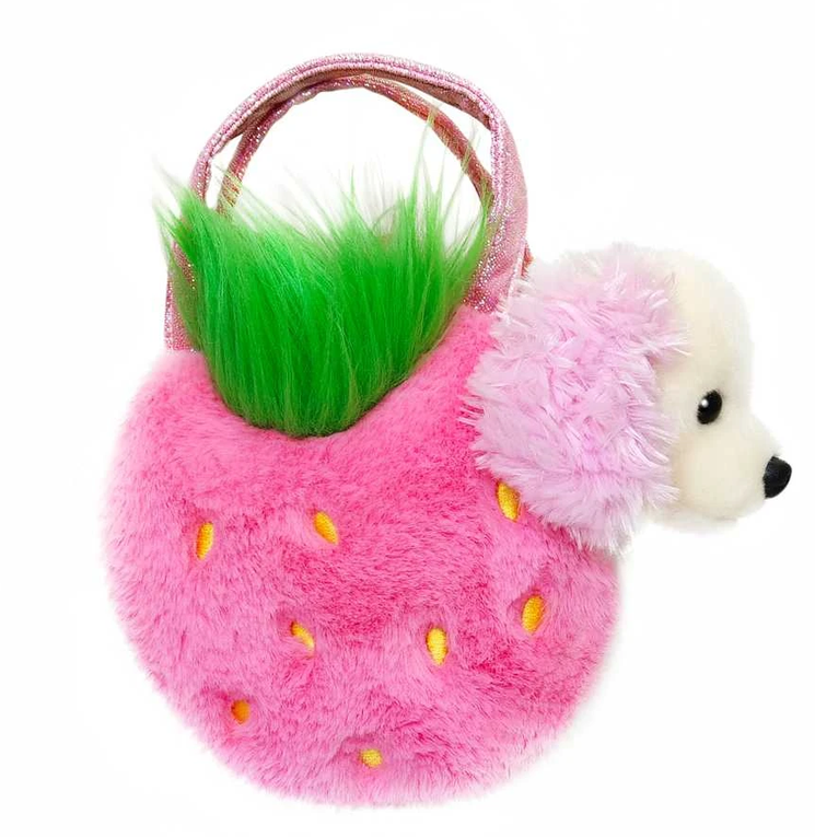 AURORA FANCY PALS Pliušinis pudeliukas STRAWBERRY rankinėje, 20 cm aprašymas - Prekės nuotrauka