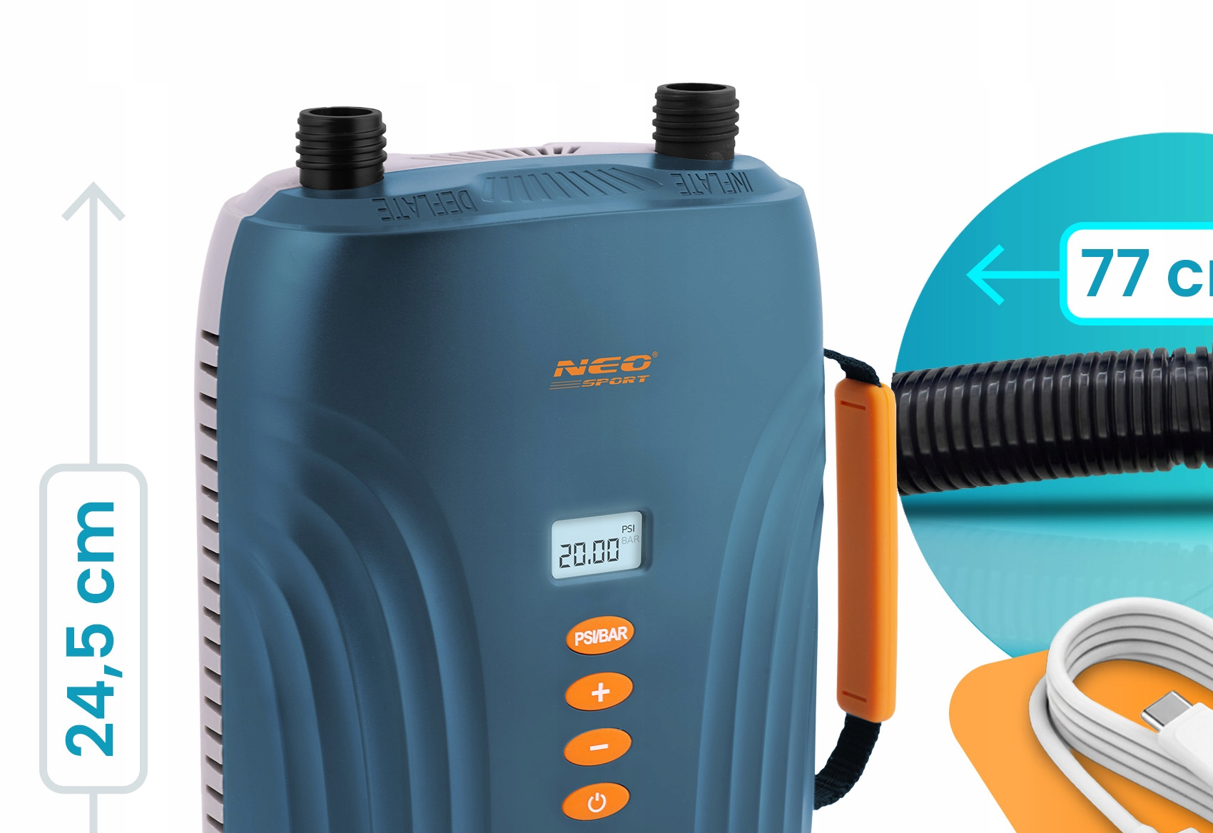 Elektrinė pompa Neo-Sport NS-713 SUP valtims ir banglentėms + 6 adapteriai aprašymas - Prekės nuotrauka