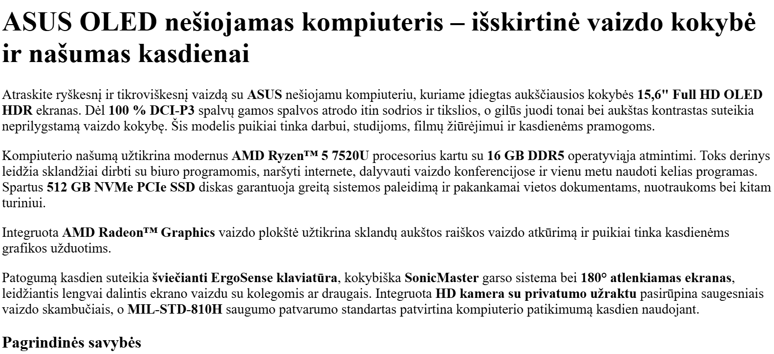 Nešiojamas kompiuteris ASUS Vivobook Go 15 OLED E1504F - 15.6