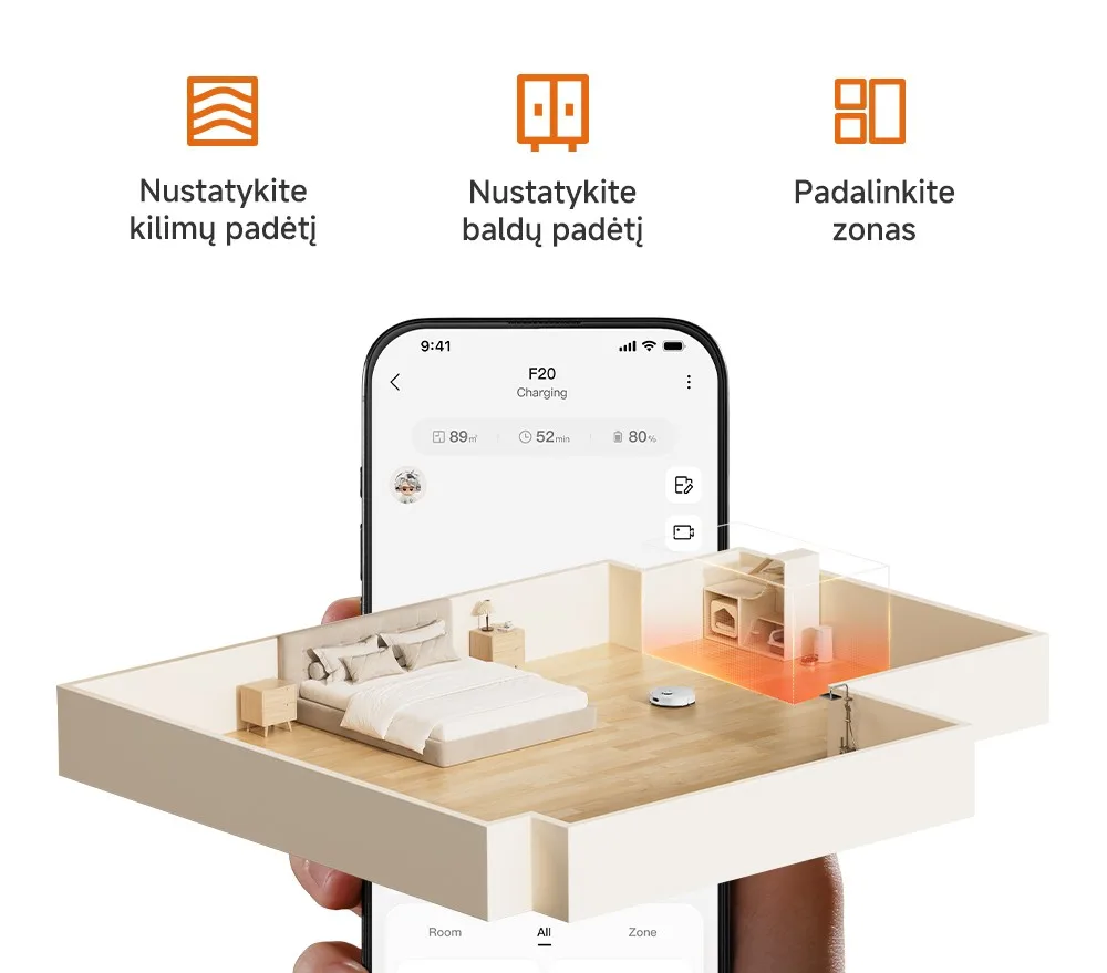 Dulkių siurblys-robotas Dreame F20 Plus, Baltas aprašymas - Prekės nuotrauka