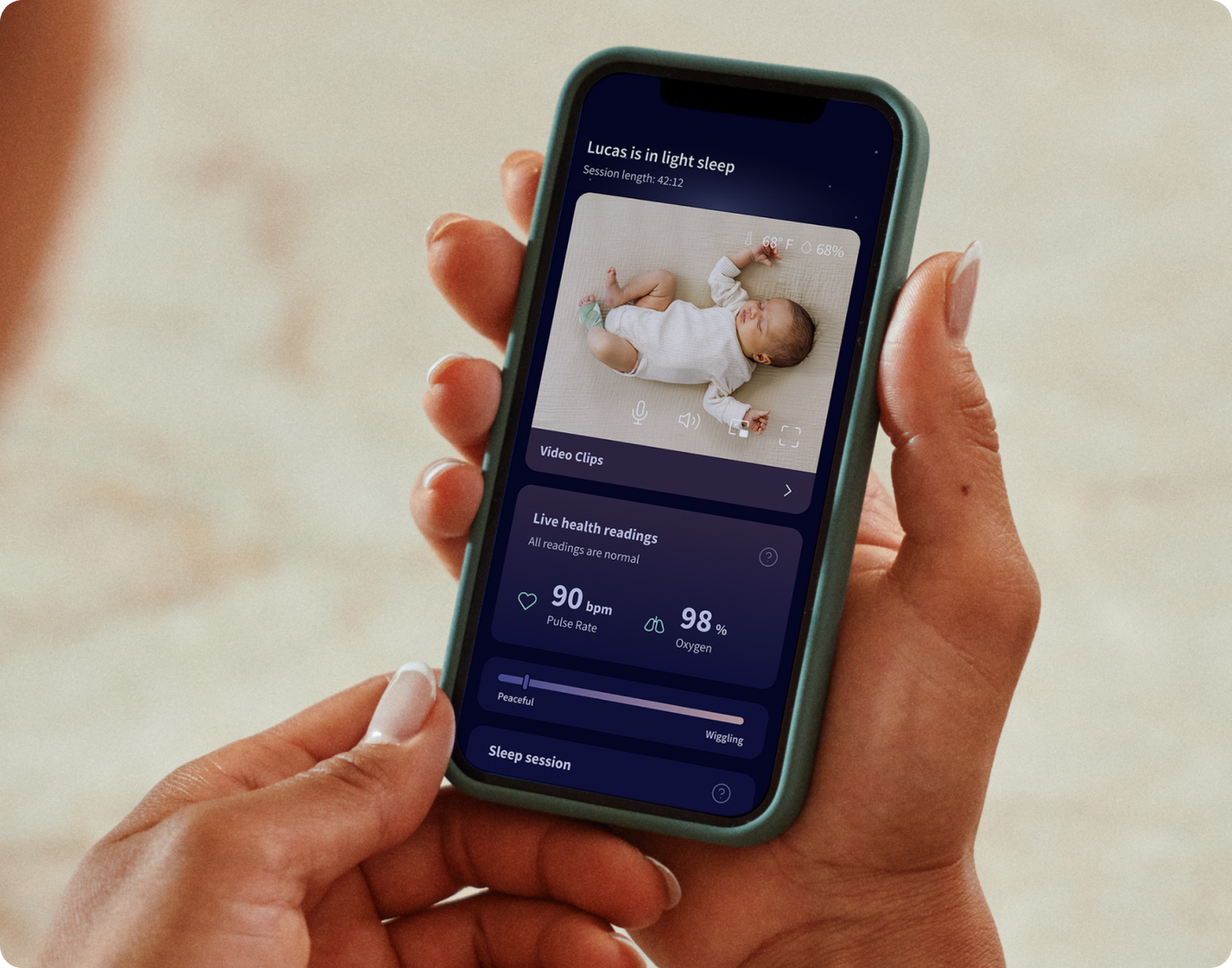 Mobili auklė Owlet Dream Duo (Gen 3), su mėlynomis kojinėmis aprašymas - Prekės nuotrauka