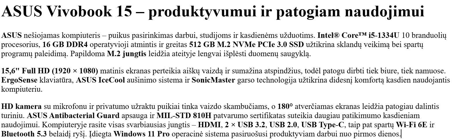 Nešiojamas kompiuteris ASUS Vivobook 15 X1504 - 15.6