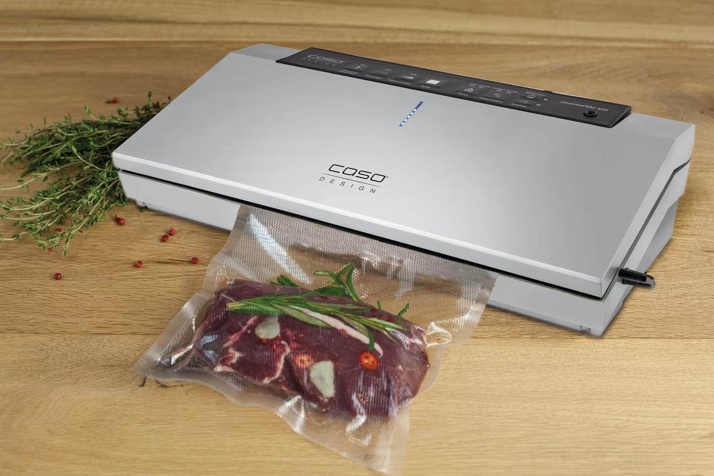 Vaakumavimo aparatas Caso GourmetVAC 380, 160 W, sidabrinis +DOVANA Vakuumavimo maišeliai Caso 20 x 30 cm aprašymas - Prekės nuotrauka