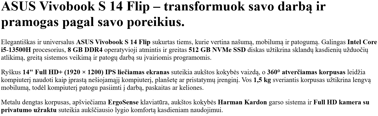 Nešiojamas kompiuteris ASUS Vivobook S 14 Flip TP3402 - 14