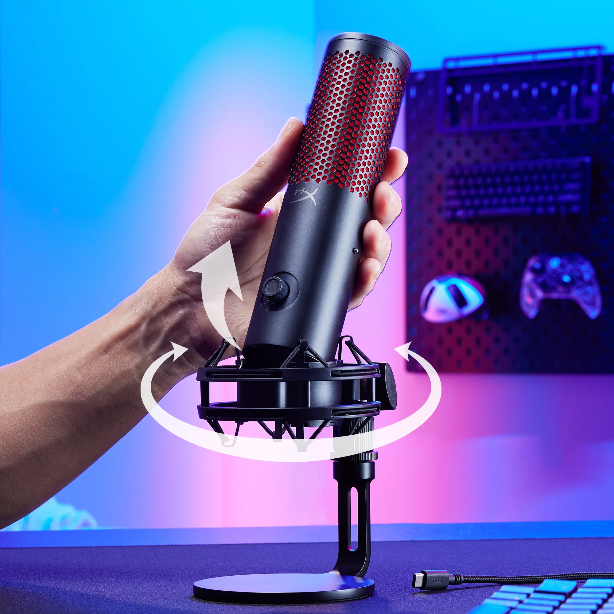 Kondensatorinis Mikrofonas HyperX QuadCast 2, Baltas aprašymas - Prekės nuotrauka