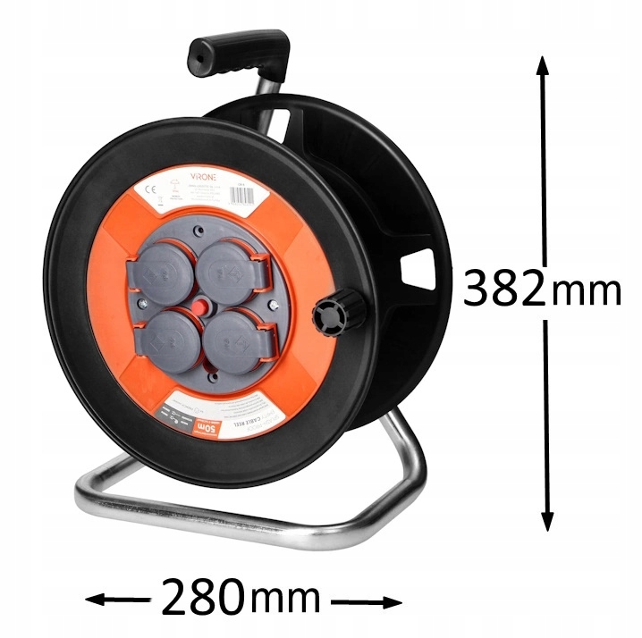 Aptaškymui atspari kabelio ritė Orno CR-5, IP44 4x2P+Z 16A 230V, H05VV-F 3x1,5 mm2, be kabelio, iki 50 m aprašymas - Prekės nuotrauka