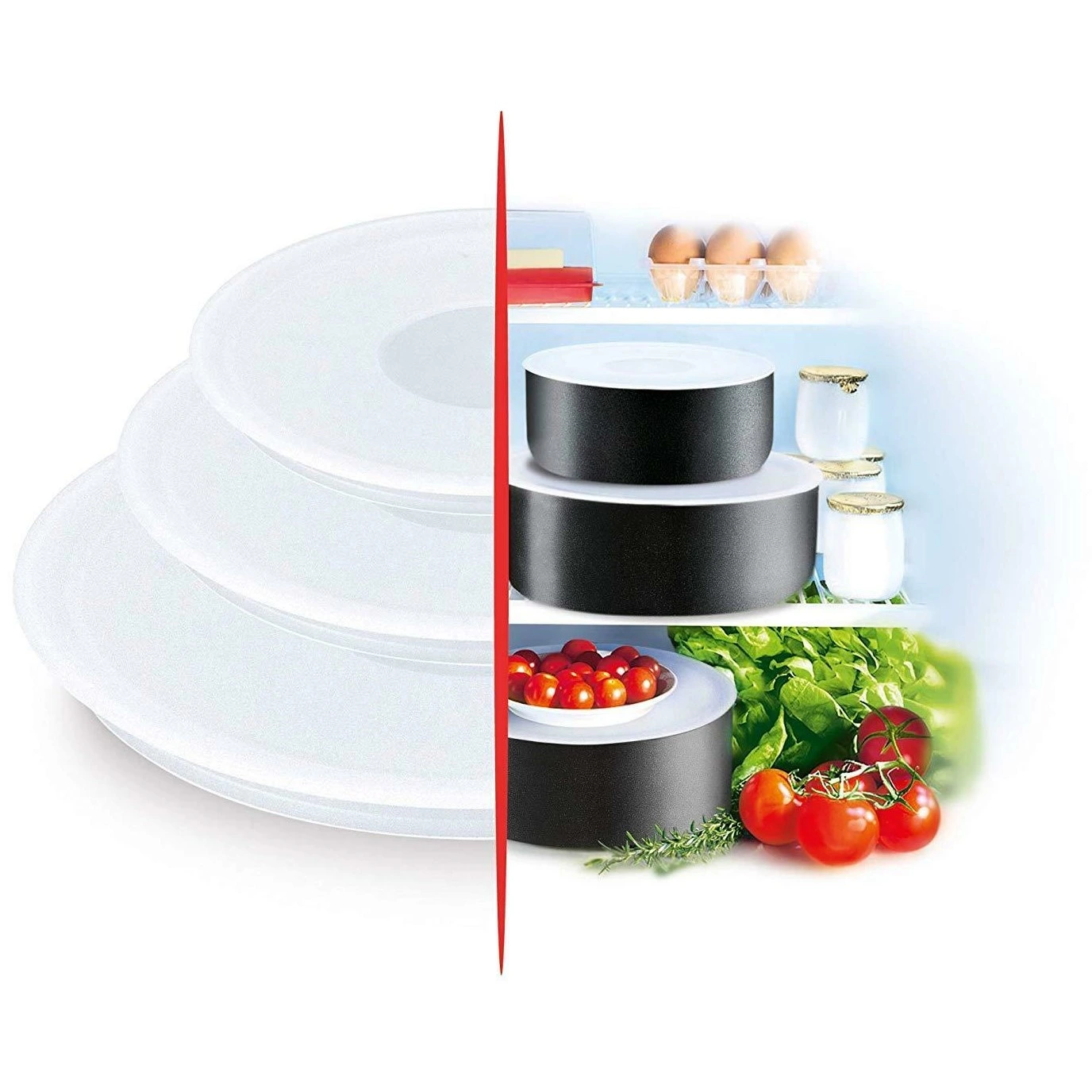 Tefal Ingenio L9849253 plastikinių dangtelių rinkinys, 16/18/20 cm aprašymas - Prekės nuotrauka