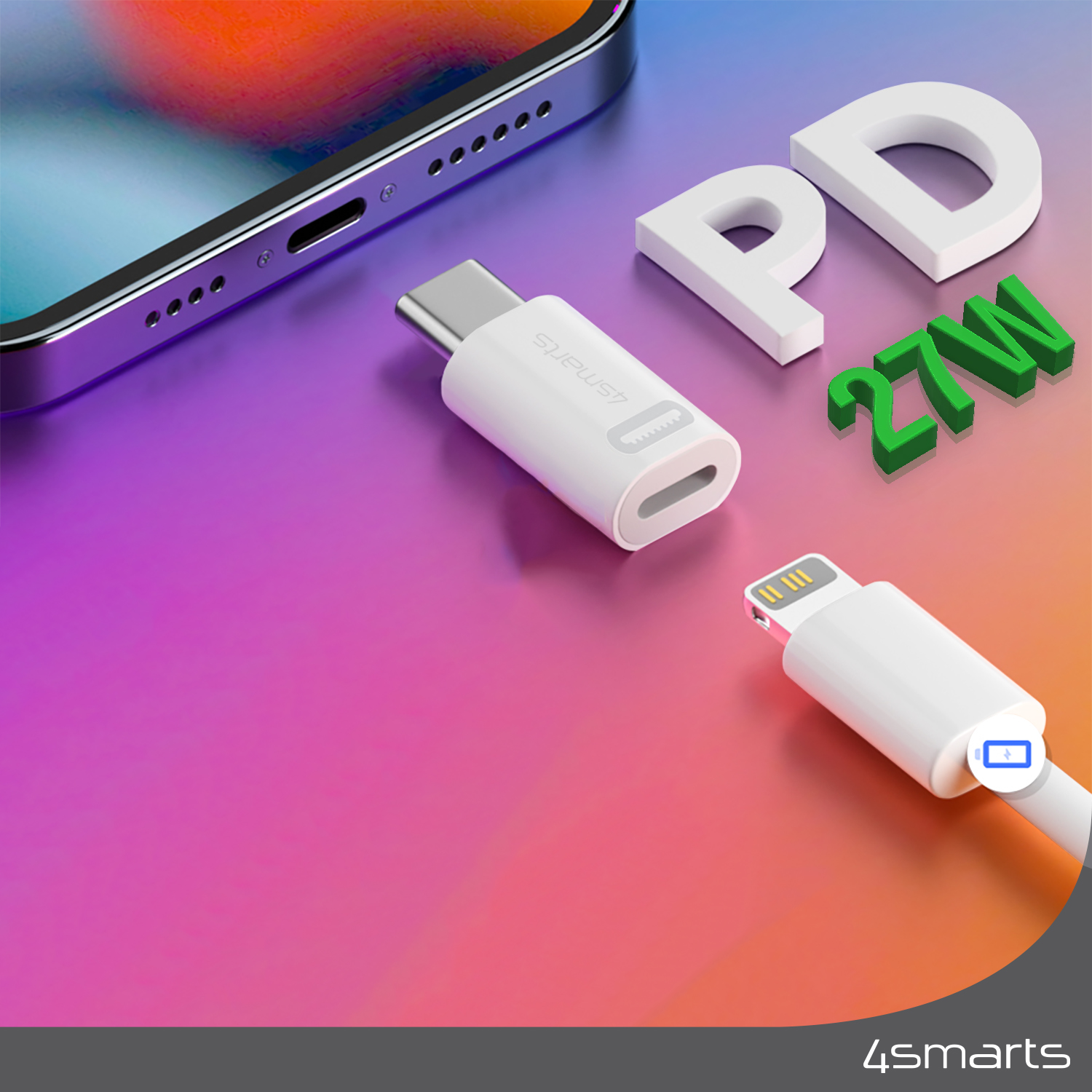 4smarts „Lightning“ į USB-C PD 27 W adapterių rinkinys, 2 vnt., be OTG ir audio funkcijos aprašymas - Prekės nuotrauka